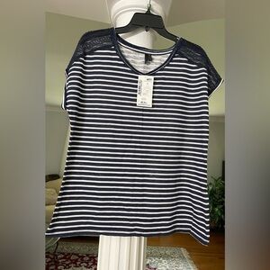 Defacto women’s Navy and White Stripes, cotton sleeveless tee-shirt size large